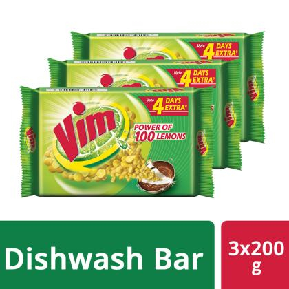 Vim Dishwash Bar 200 g (Pack of 3),